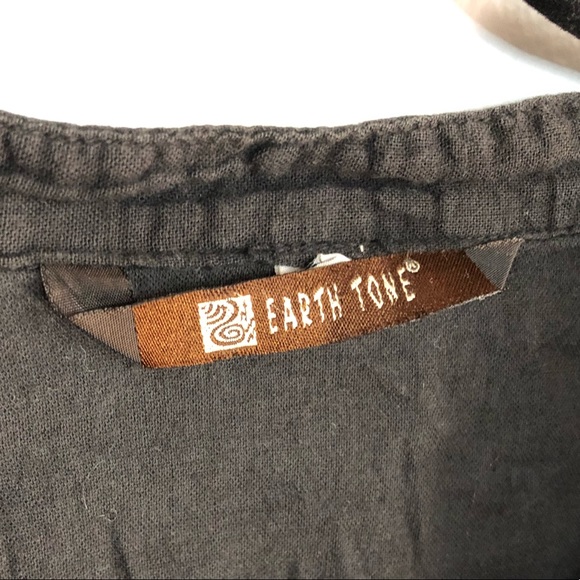 Earth Tone Black Cotton Long Sleeve V-Neck Shirt S - Picture 3 of 5